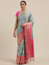 Mimosa Womens Art Silk Saree Kanjivaram Grey Color