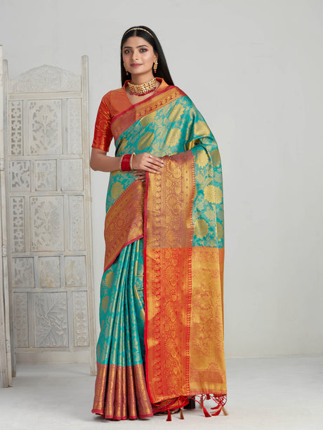 Mimosa Women's Woven Design Kanjivaram Art Silk Saree With Blouse Piece : SA00001128RM