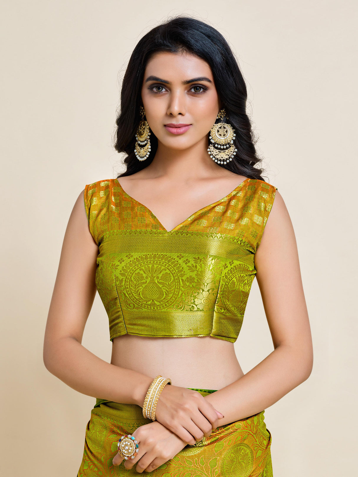 Mimosa Womens Art Silk Saree Kanjivaram Olive Color