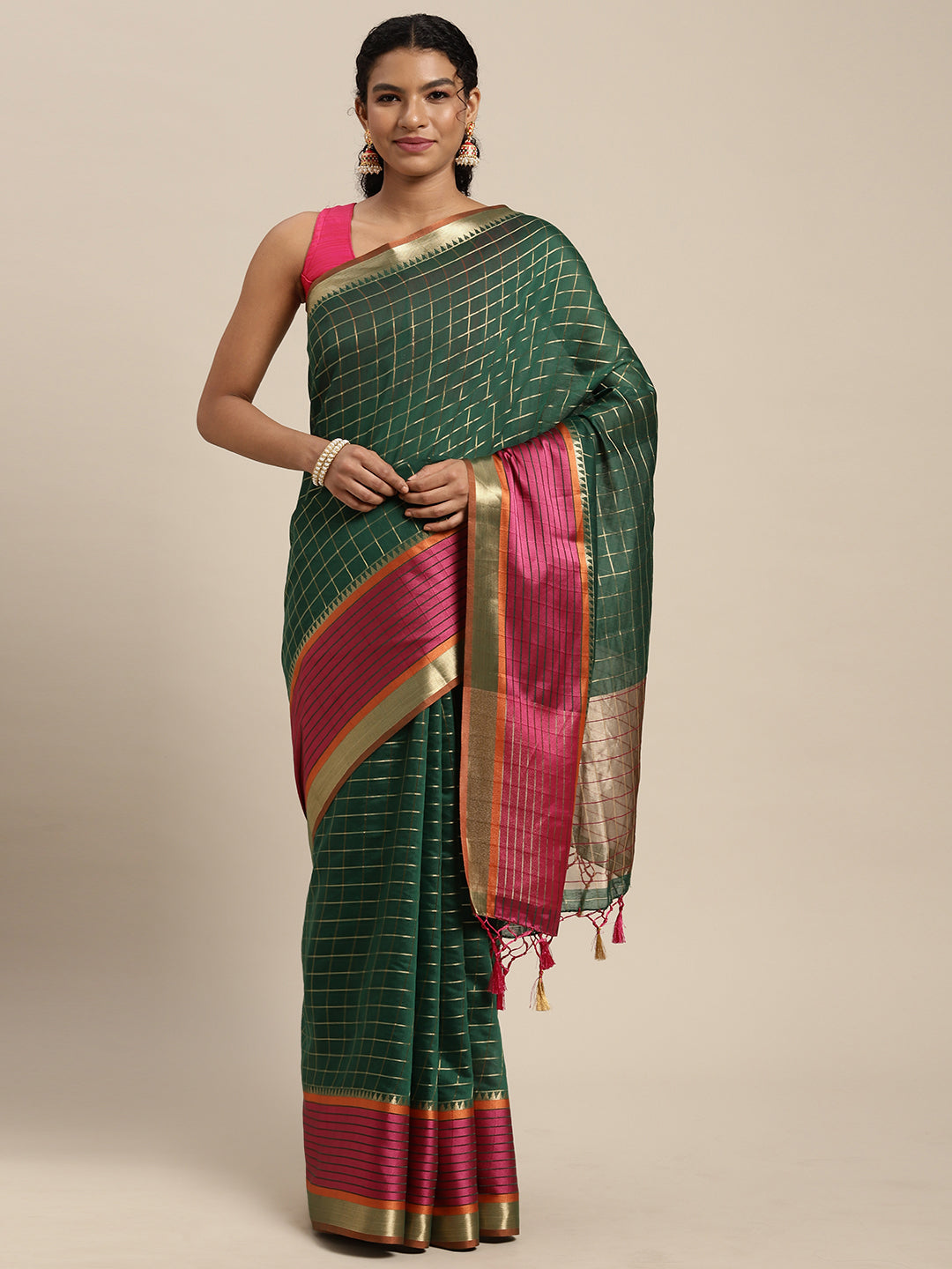 Mimosa Womens Art Silk Saree Banarasi style Green Color