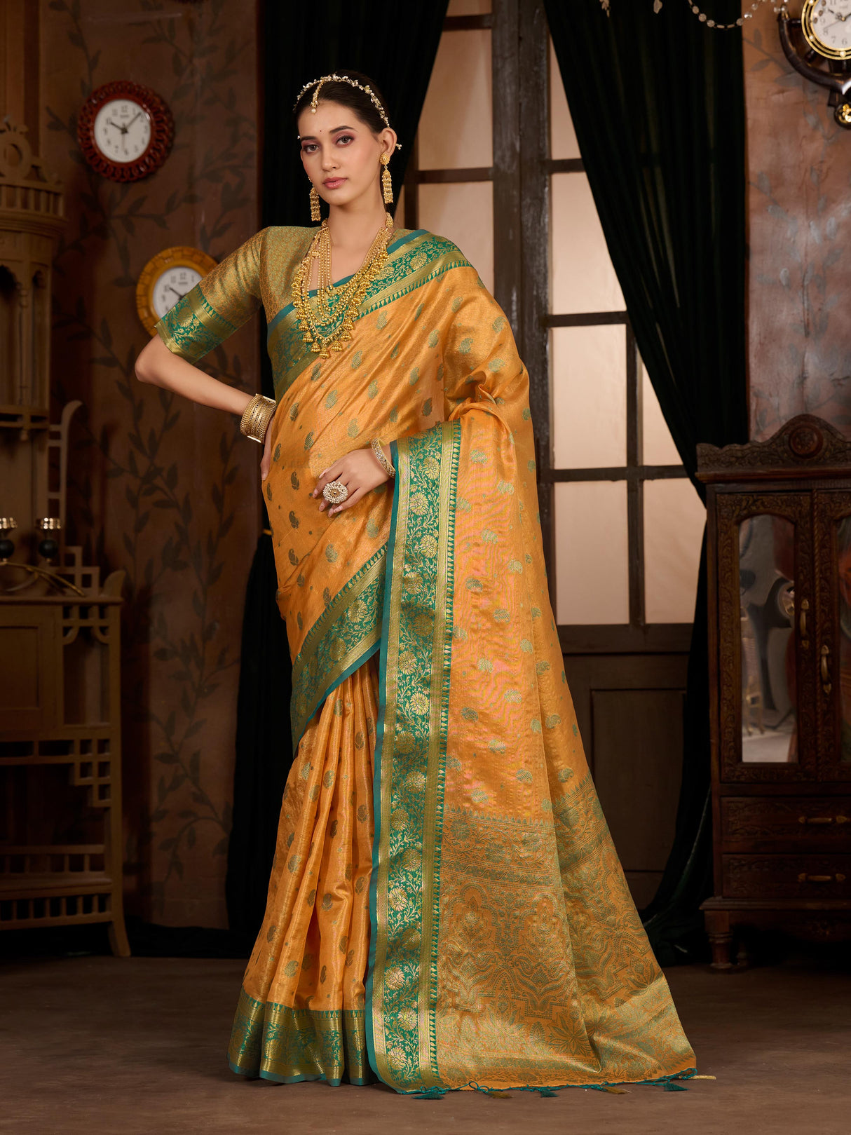 Mimosa Women's Woven Design Kanjivaram Art Silk Saree With Blouse Piece : SA0000943PC