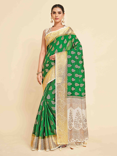 Mimosa Womens Art Silk Saree Kanjivaram Green Color