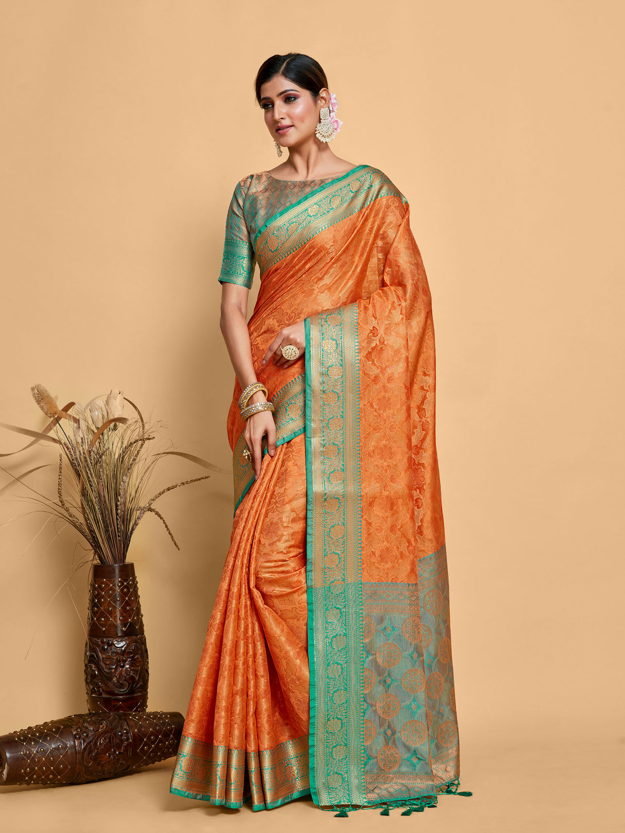 Mimosa Women's Woven Design Kanjivaram Art Silk Saree With Blouse Piece : SA00001230PCFREE