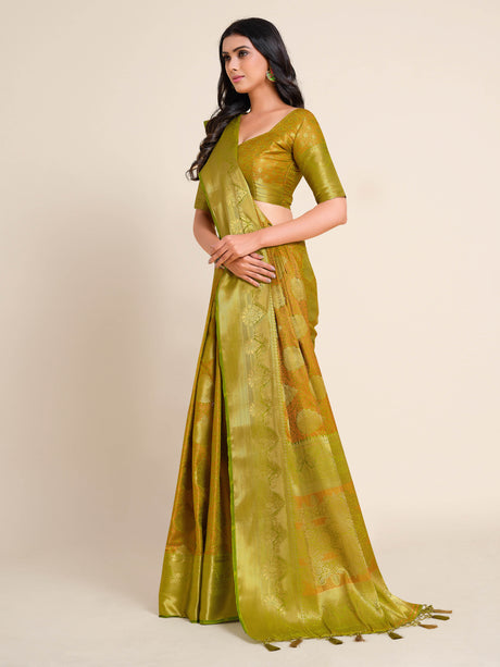 Mimosa Womens Art Silk Saree Kanjivaram Olive Color