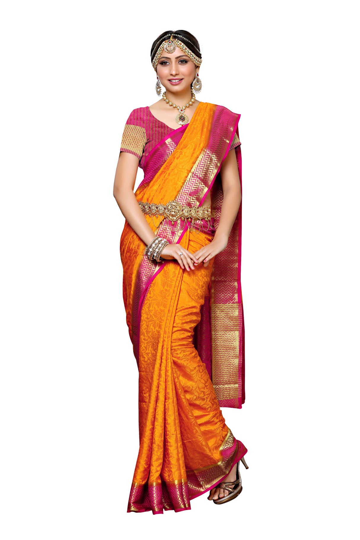 Mimosa Womens Art Silk Saree Kanjivaram Gold Color
