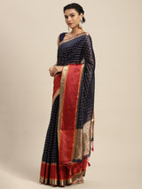 Mimosa Womens Art Silk Saree Banarasi style Navy Blue Color