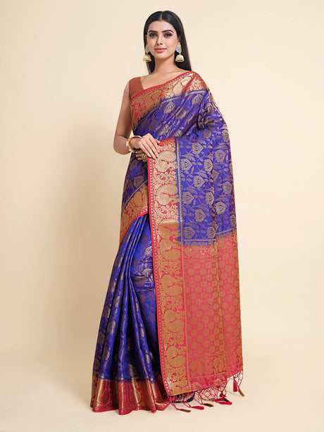 Mimosa Womens Art Silk Saree Kanjivaram Royal Blue Color