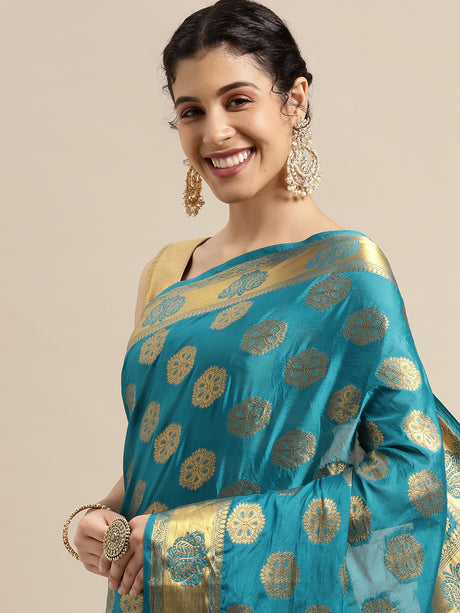 Mimosa Womens Crepe Saree Mysore Silk Saffire Color