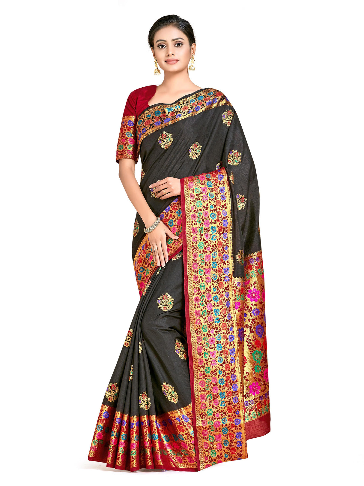Mimosa Womens Art Silk Saree Dharmavaram Chocolate Color