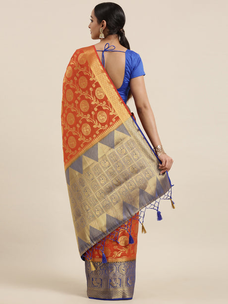 Mimosa Womens Art Silk Saree Kanjivaram Orange Color