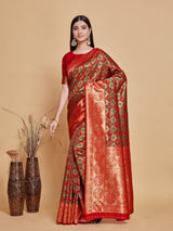 Mimosa Women's Woven Design Patola Style Art Silk Saree With Blouse Piece : SA00001346GRNFREE