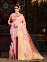 Mimosa Women's Woven Design Kanjivaram Art Silk Saree With Blouse Piece : SA0000904PNK