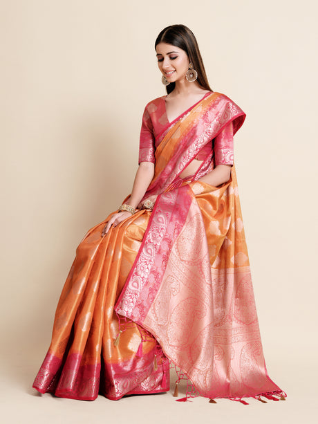 Mimosa Womens Art Silk Saree Kanjivaram Peach Color