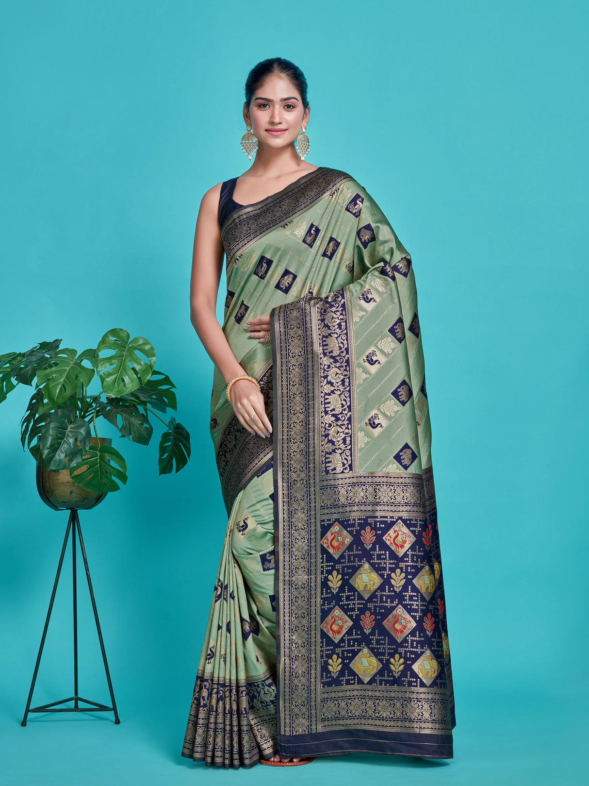 Mimosa Women's Woven Design Kanjivaram Style Art Silk Saree With Blouse Piece : SA00001380PSFREE