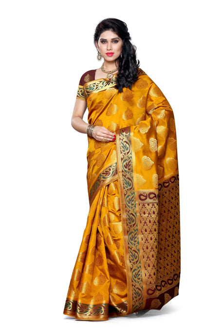 Mimosa Womens Art Silk Saree Kanjivaram Mustard Color