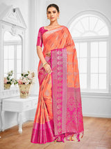 Mimosa Womens Art Silk Saree Kanjivaram Peach Color