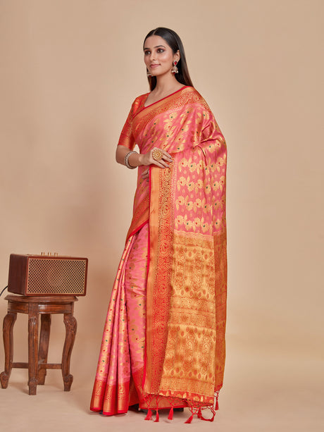 Mimosa Women's Woven Design Kanjivaram Style Art Silk Saree With Blouse Piece : SA00001125GJFREE