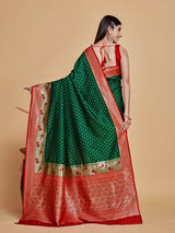 Mimosa Women's Woven Design Paithani Style Art Silk Saree With Blouse Piece : SA00001350GRNFREE