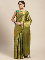 Mimosa Womens Art Silk Saree Kanjivaram Olive Color