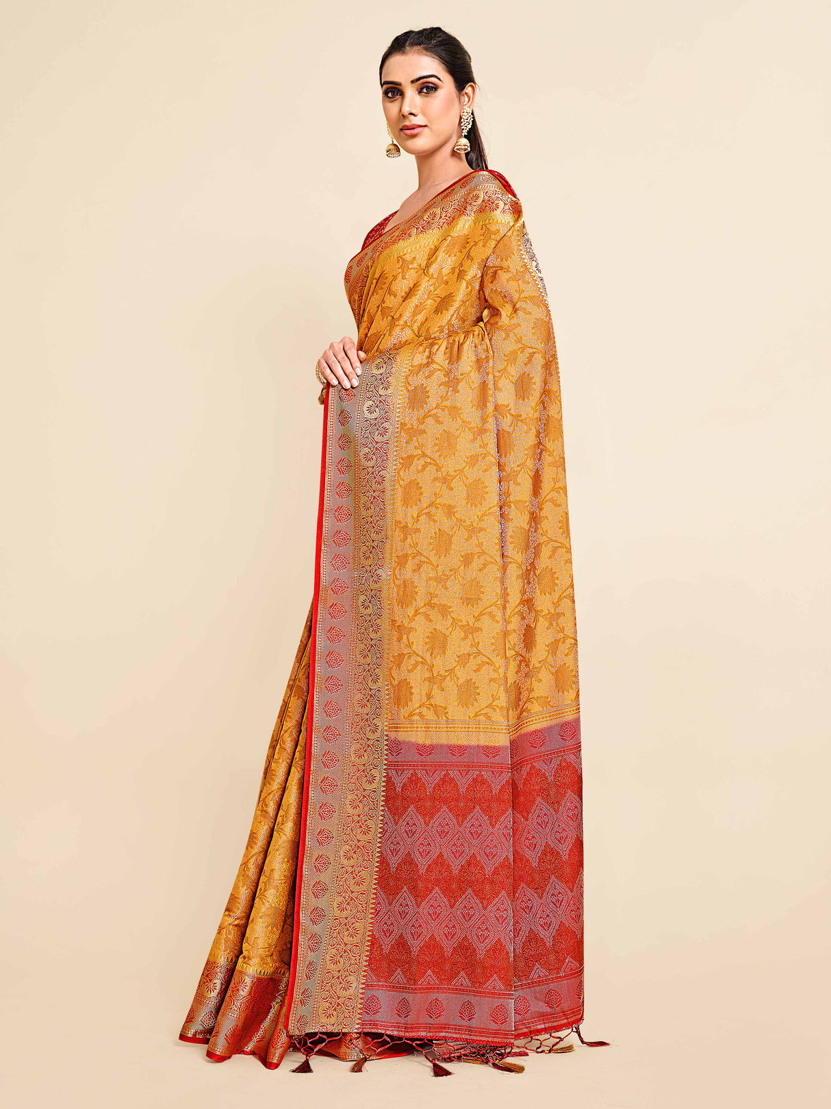 Mimosa Womens Art Silk Saree Kanjivaram Mustard Color