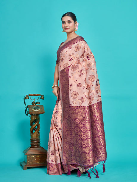 Mimosa Women's Woven Design Banarasi Style Art Silk Saree With Blouse Piece : SA00001334PNKFREE