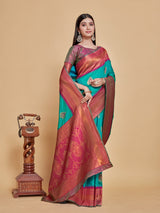 Mimosa Women's Woven Design Kanjivaram Style Art Silk Saree With Blouse Piece : SA00001377RMFREE