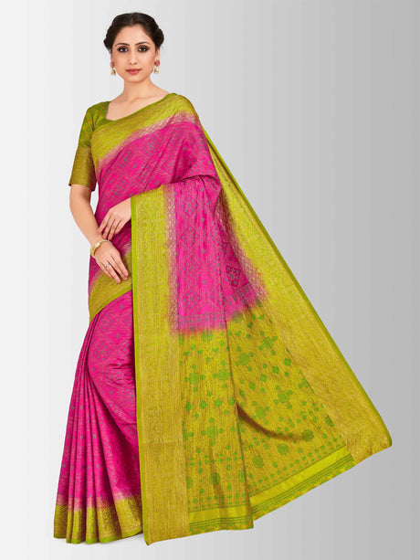 Mimosa Womens Art Silk Saree Patola Rani Color