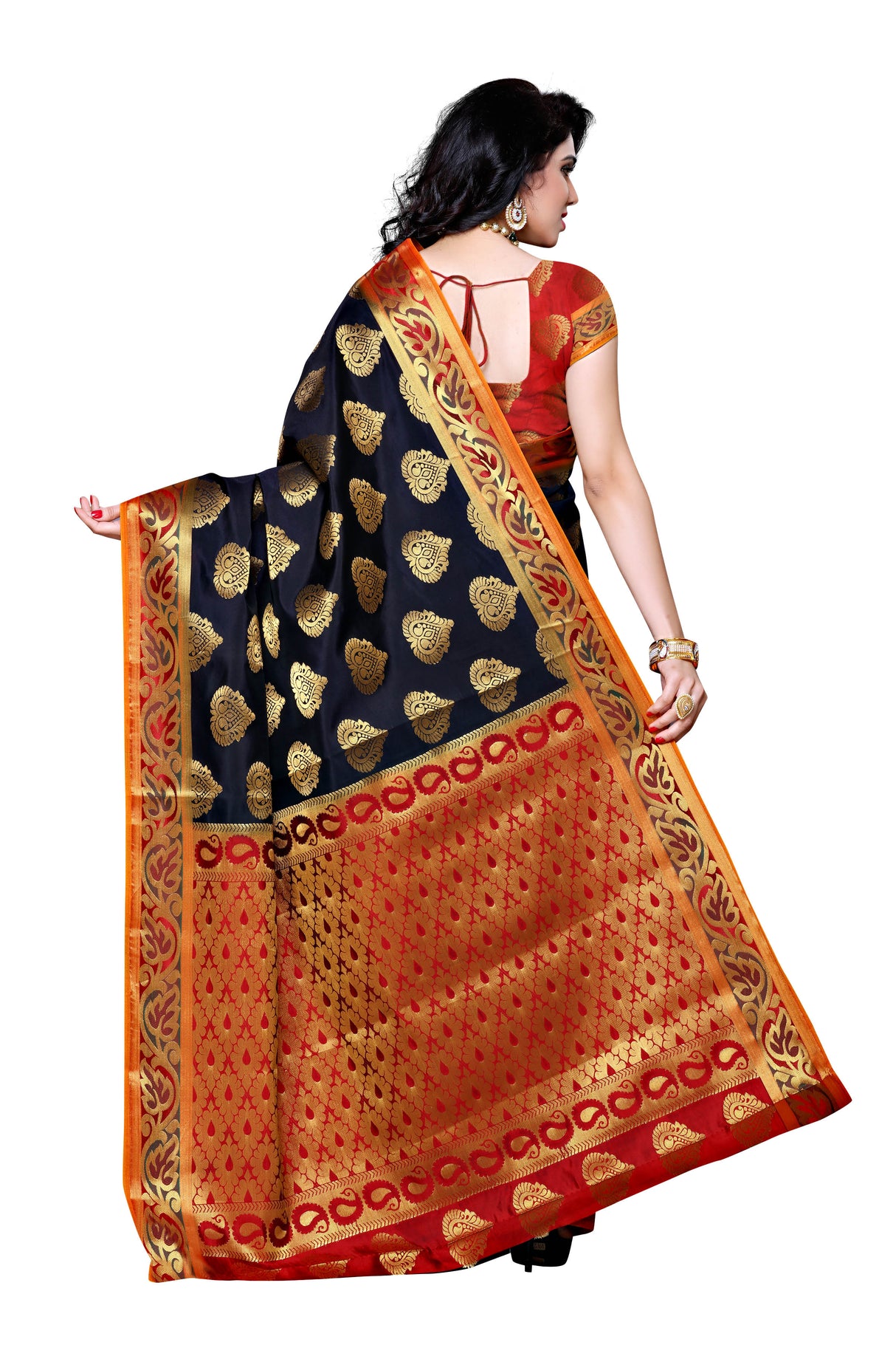 Mimosa Womens Art Silk Saree Kanjivaram Black Color