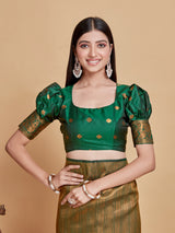 Mimosa Women's Woven Design Kanjivaram Style Art Silk Saree With Blouse Piece : SA00001376GRNFREE