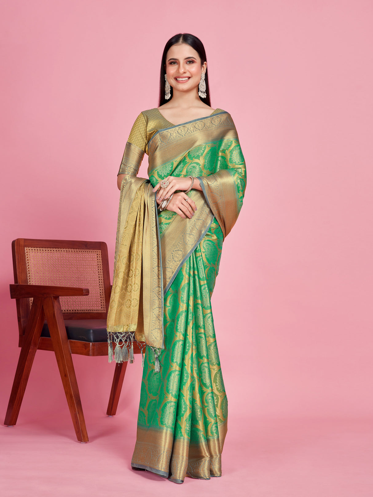 Mimosa Women's Woven Design Kanjivaram Style Art Silk Saree With Blouse Piece : SA0000385RMFREE