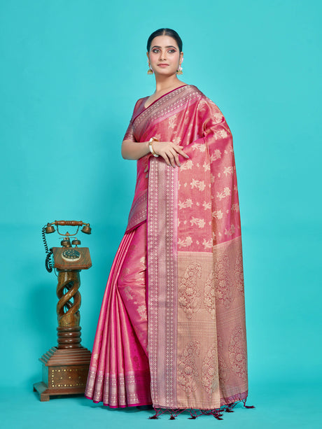 Mimosa Women's Woven Design Kanjivaram Style Art Silk Saree With Blouse Piece : SA0000376RNFREE