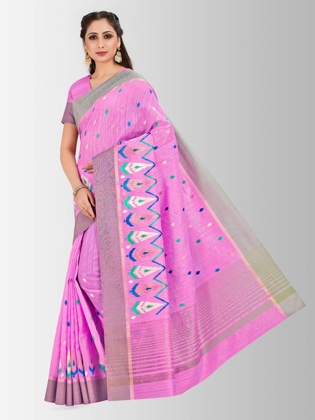 Mimosa Womens Raw Silk Saree Kanjivaram Pink Color