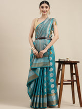 Mimosa Womens Art Silk Saree Kanjivaram Saffire Color