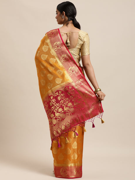 Mimosa Womens Art Silk Saree Kanjivaram Mustard Color