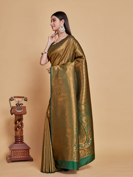 Mimosa Women's Woven Design Kanjivaram Style Art Silk Saree With Blouse Piece : SA00001376GRNFREE