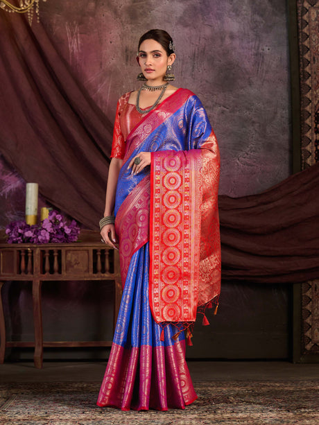 Mimosa Women's Woven Design Kanjivaram Art Silk Saree With Blouse Piece : SA0000912RB