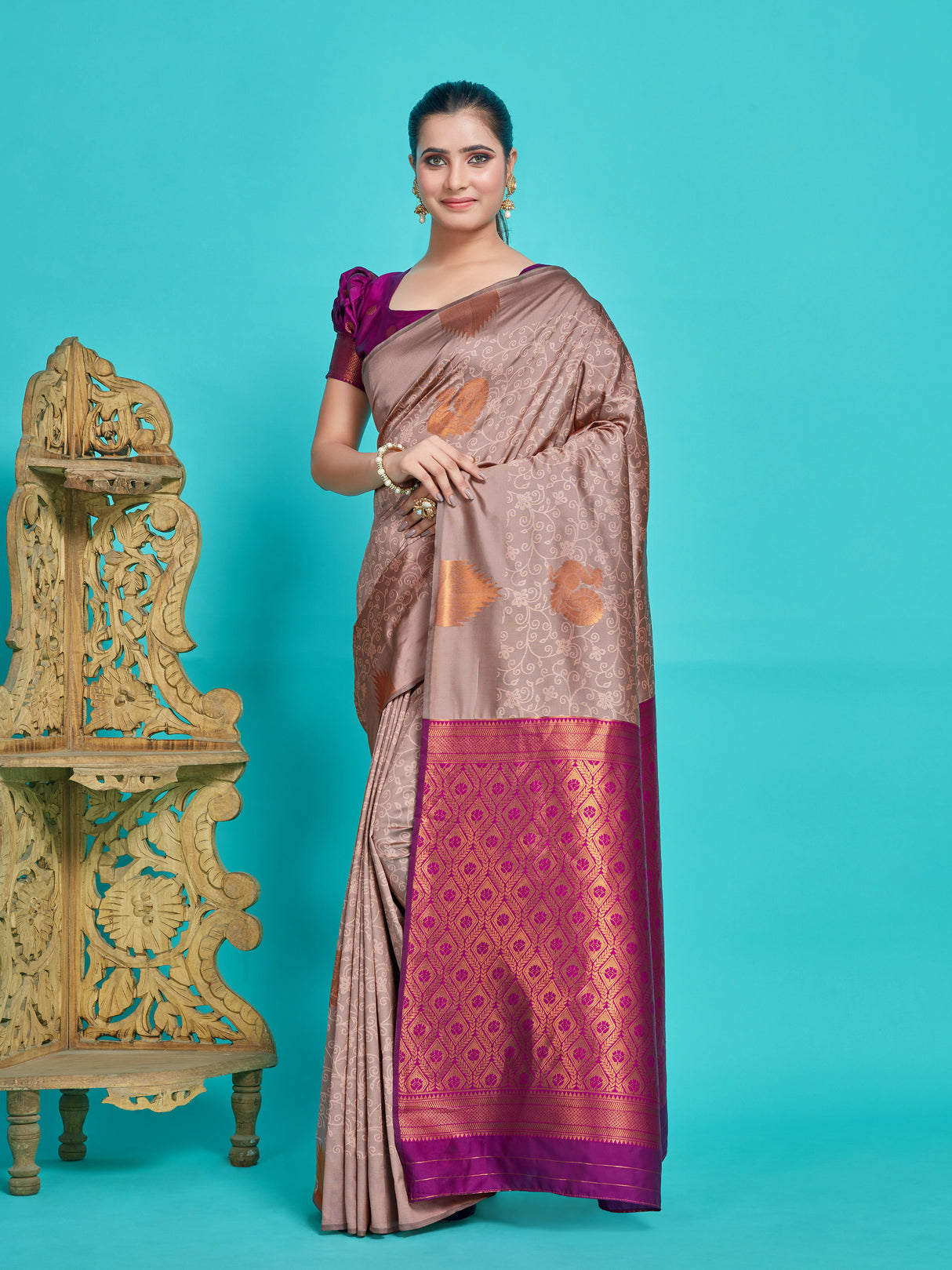 Mimosa Women's Woven Design Kanjivaram Style Art Silk Saree With Blouse Piece : SA00001415PCFREE
