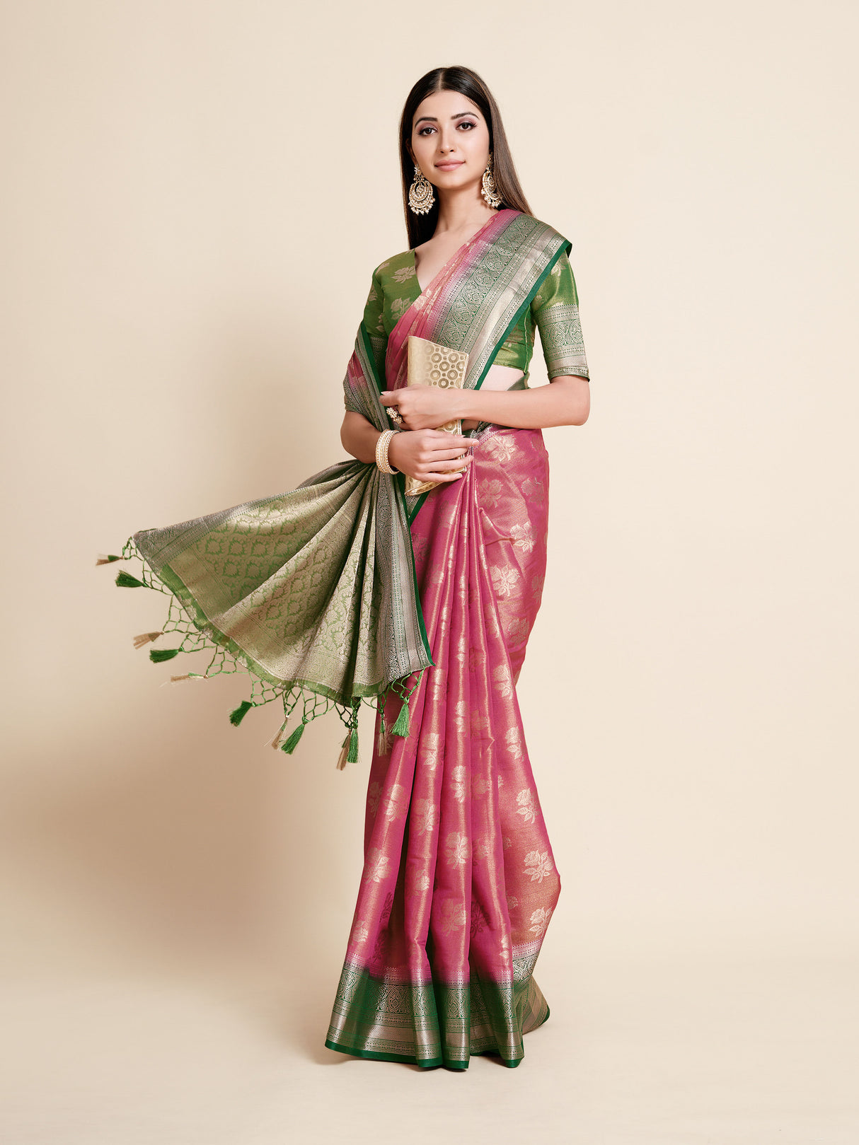 Mimosa Womens Art Silk Saree Kanjivaram Rani Color