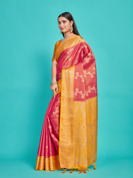 Mimosa Women's Woven Design Kanjivaram Style Art Silk Saree With Blouse Piece : SA0000394RNFREE