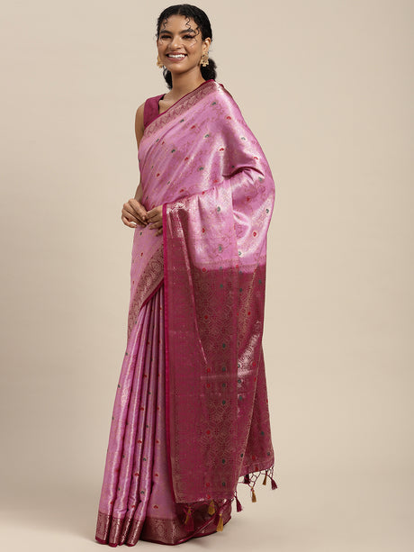 Mimosa Womens Art Silk Saree Kanjivaram Pink Color