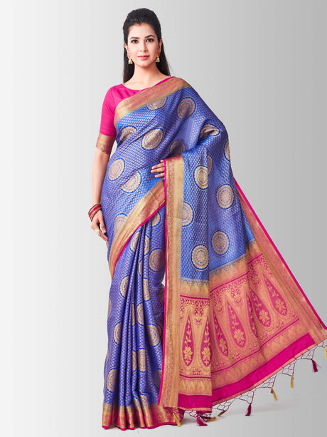 Mimosa Womens Art Silk Saree Kanjivaram Royal Blue Color