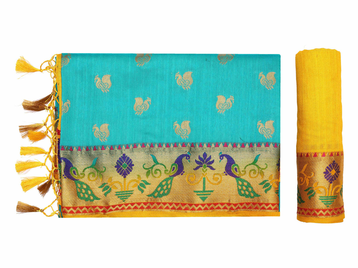 Mimosa Womens Art Silk Saree Kanjivaram Saffire Color