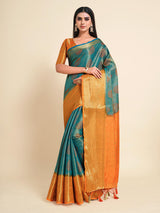 Mimosa Womens Art Silk Saree Kanjivaram Saffire Color