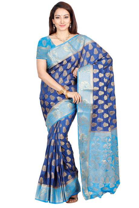 Mimosa Womens Art Silk Saree Kanjivaram Navy Blue Color