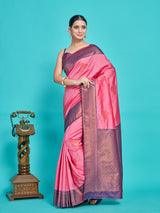 Mimosa Women's Woven Design Kanjivaram Style Art Silk Saree With Blouse Piece : SA00001385PNKFREE