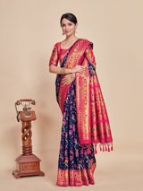 Mimosa Women's Woven Design Kanjivaram Style Art Silk Saree With Blouse Piece : SA00001416NVFREE