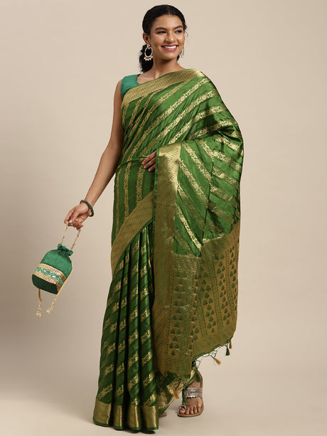 Mimosa Womens Art Silk Saree Kanjivaram Olive Color