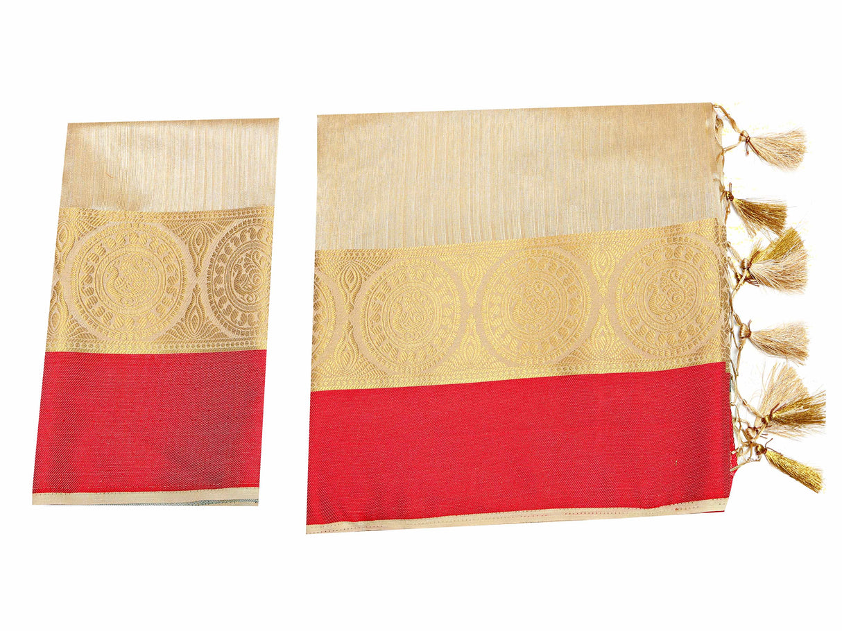 Mimosa Womens Raw Silk Saree Kanjivaram Halfwhite Color