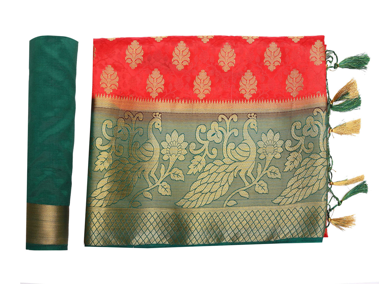 Mimosa Womens Art Silk Saree Kanjivaram Red Color