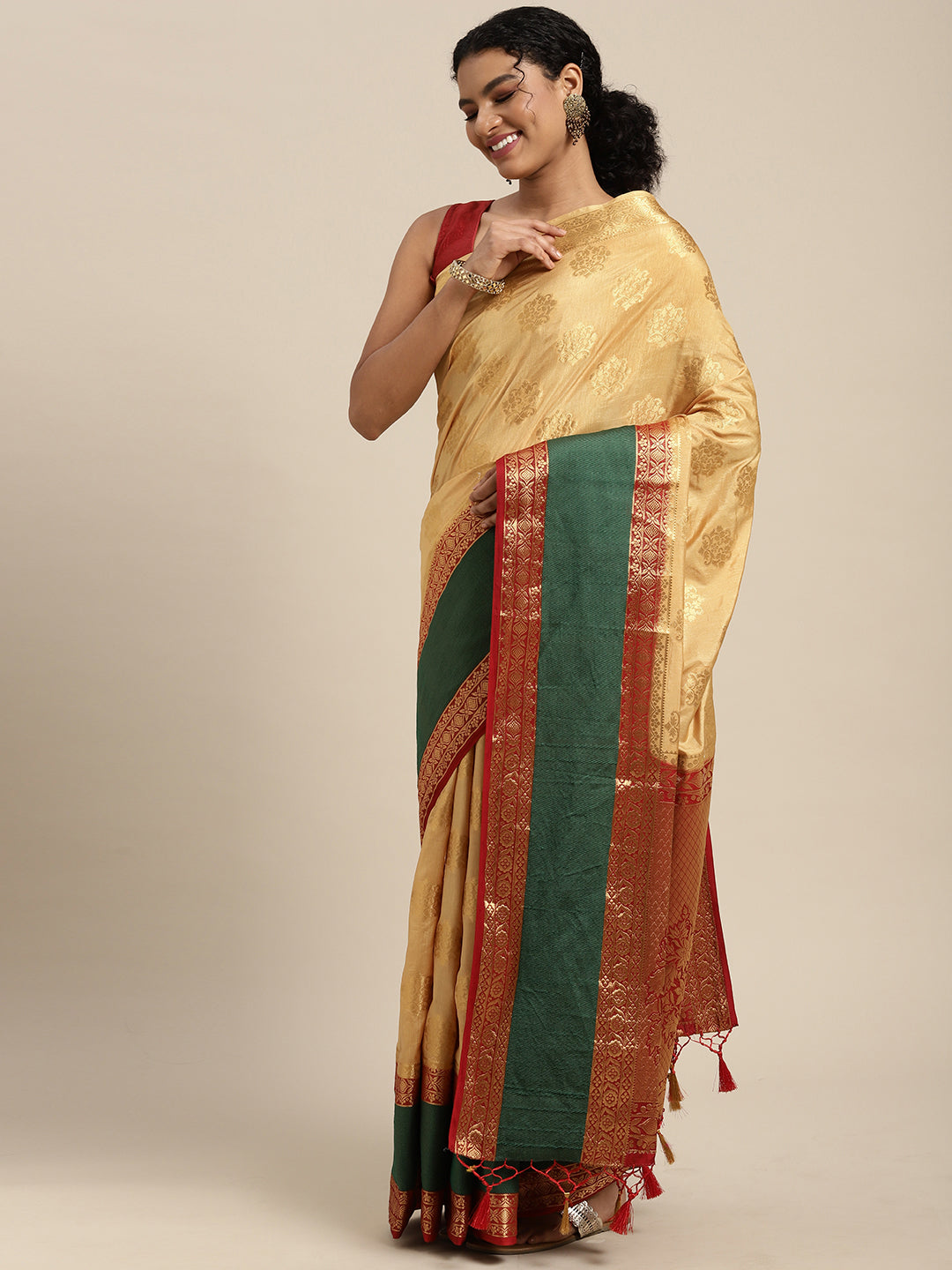 Mimosa Womens Art Silk Saree Kanjivaram Chiku Color